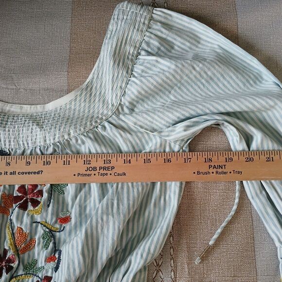 Anthropologie Women's Small Embroidered Smocked Crop Top Cotton Elastic Waist - Picture 14 of 16